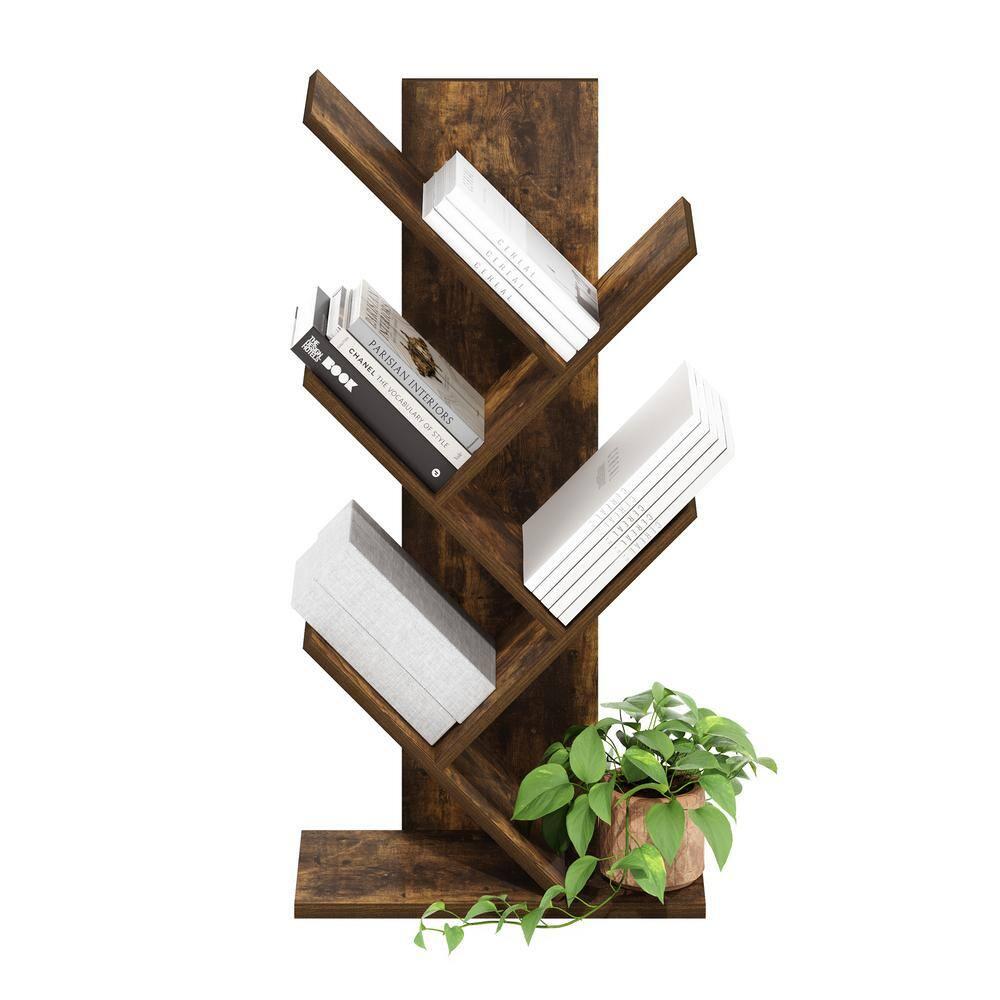 Furinno Tree Bookshelf 5-Tier Floor Standing Tree Bookcase, Amber Pine