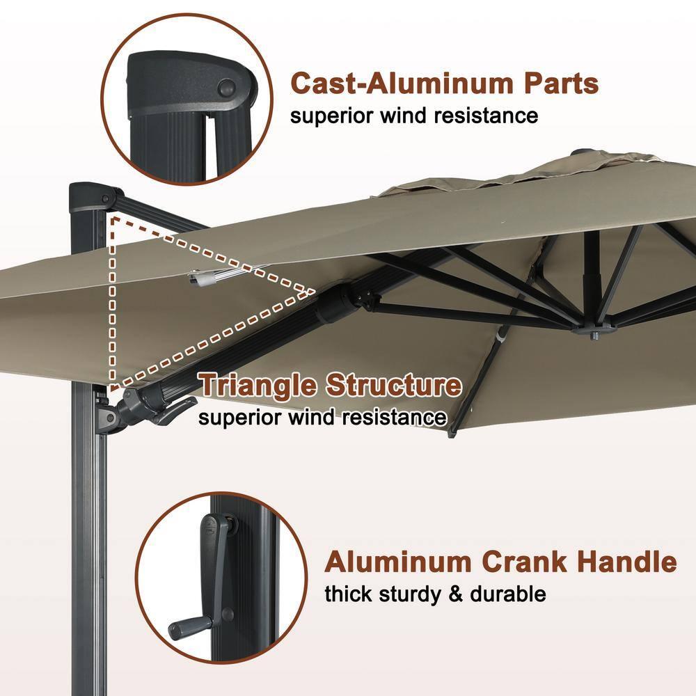 Mondawe 10x13 Ft Patio Cantilever Umbrella with Base and 360° Rotation Offset,Large Rectangular Outdoor Umbrella for Pool Deck, Tan
