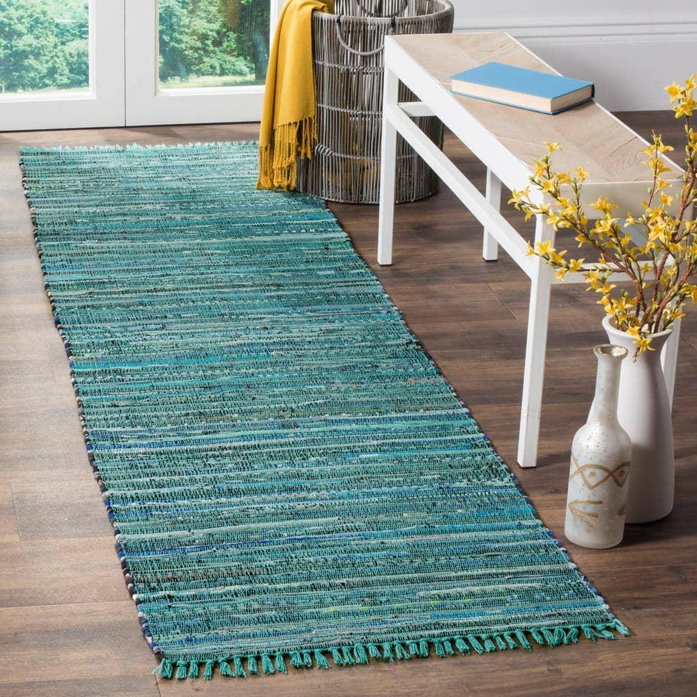 SAFAVIEH Rag Candis Striped Cotton Runner Rug, Turquoise/Multi, 2'3" x 12'