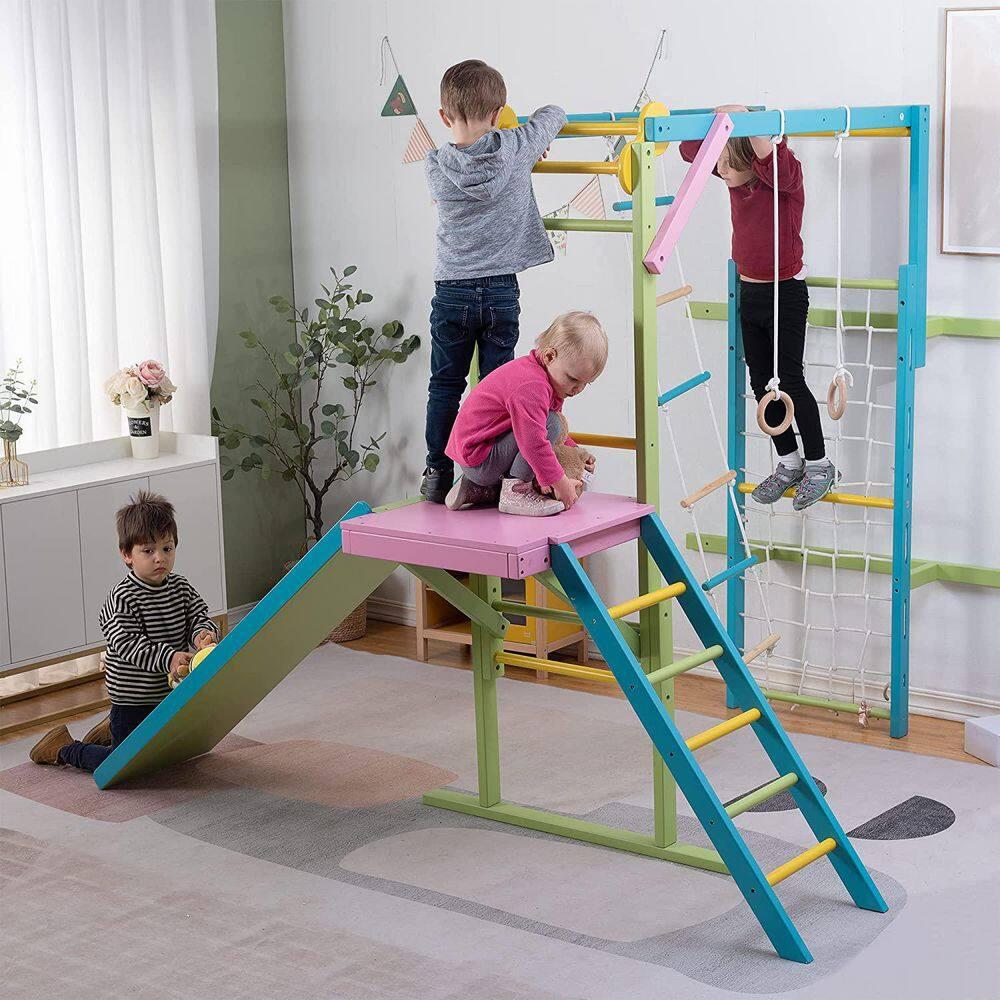 Avenlur Grove - Wood indoor 8-in-1 Wall Jungle Gym, Color