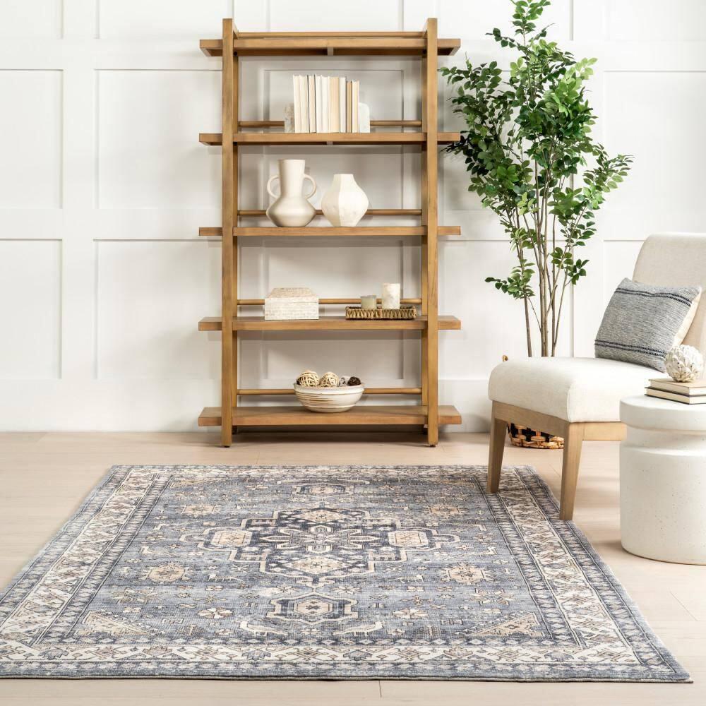 Nuloom Jordan Medallion 3x5 Machine Washable Accent Indoor Area Rug for Living Room Bedroom Dining Room Entryway Kitchen, Grey/Ivory