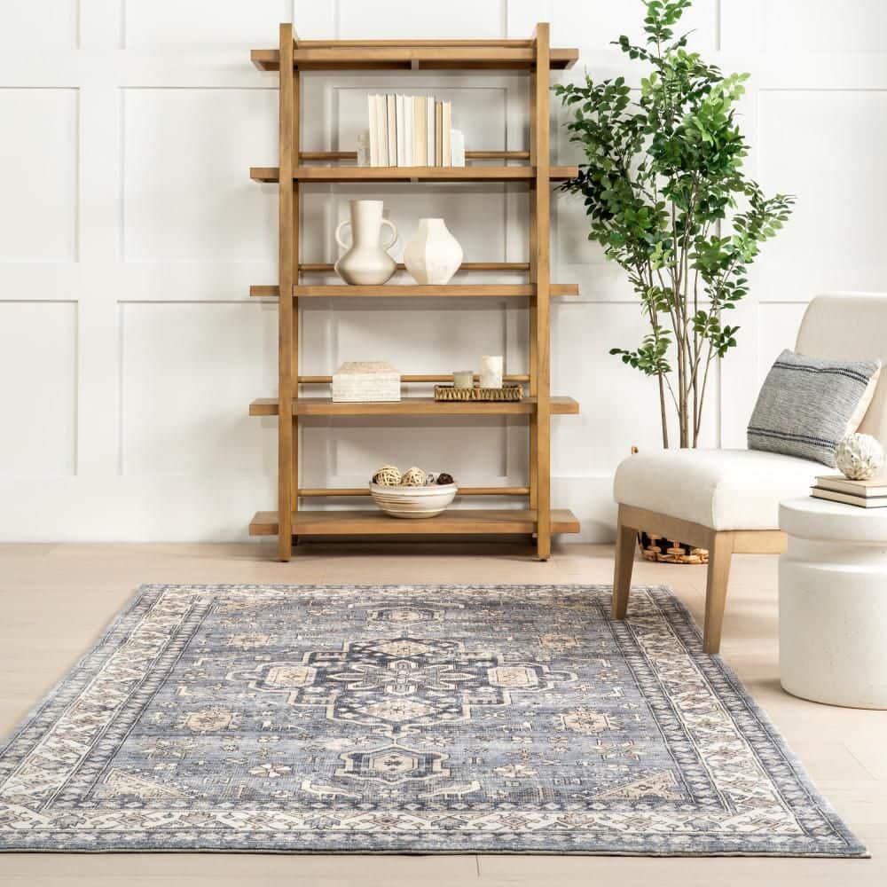 Nuloom Jordan Medallion 3x5 Machine Washable Accent Indoor Area Rug for Living Room Bedroom Dining Room Entryway Kitchen, Grey/Ivory