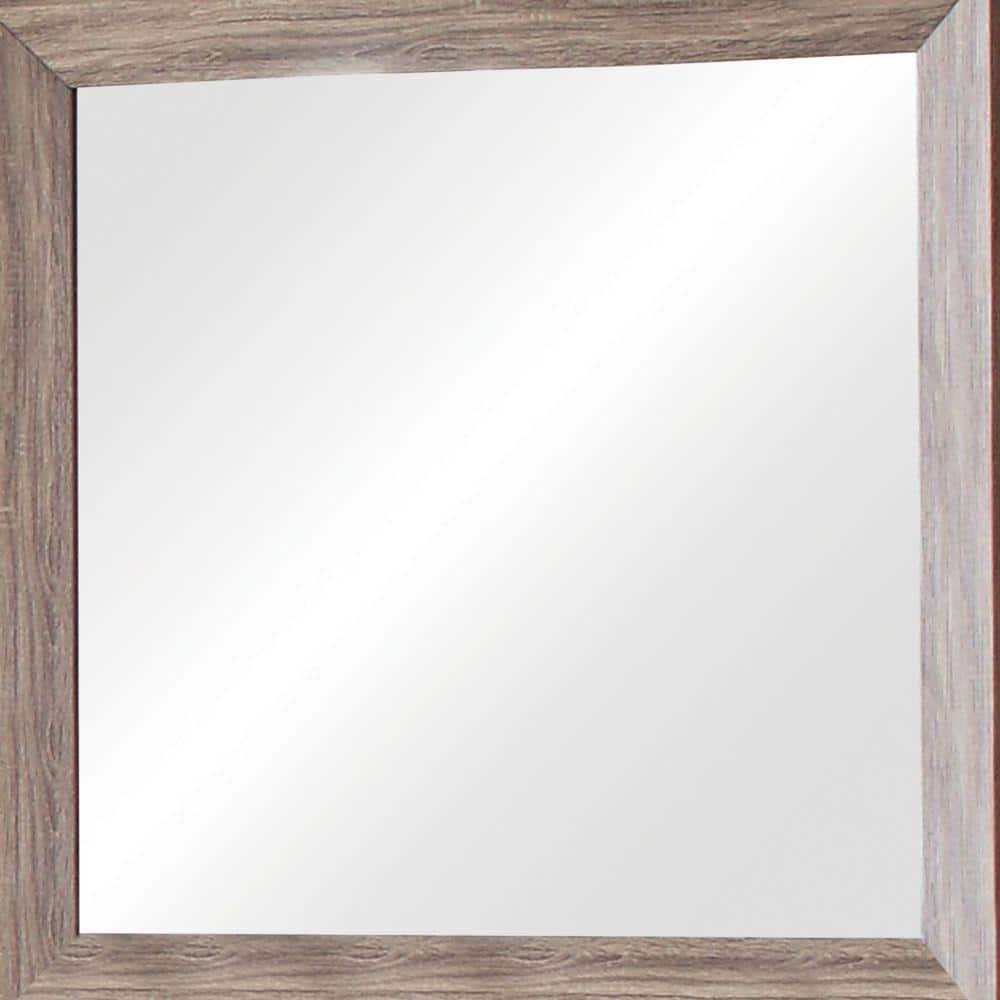 Benjara Mirror with Rectangle Wooden Frame and Washed Look, Brown