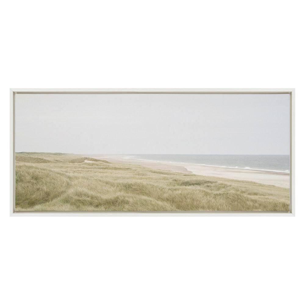 18" x 40" Sylvie Serene Coastal Landscape Framed Canvas by Creative Bunch - Kate & Laurel: Beach Scene Wall Decor, Nautical Art