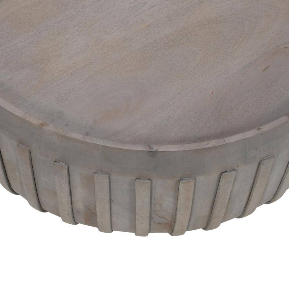 The Urban Port 36" Coffee Table Handcrafted Drum Shape with Ribbed Edges Gray Mango Wood Gray