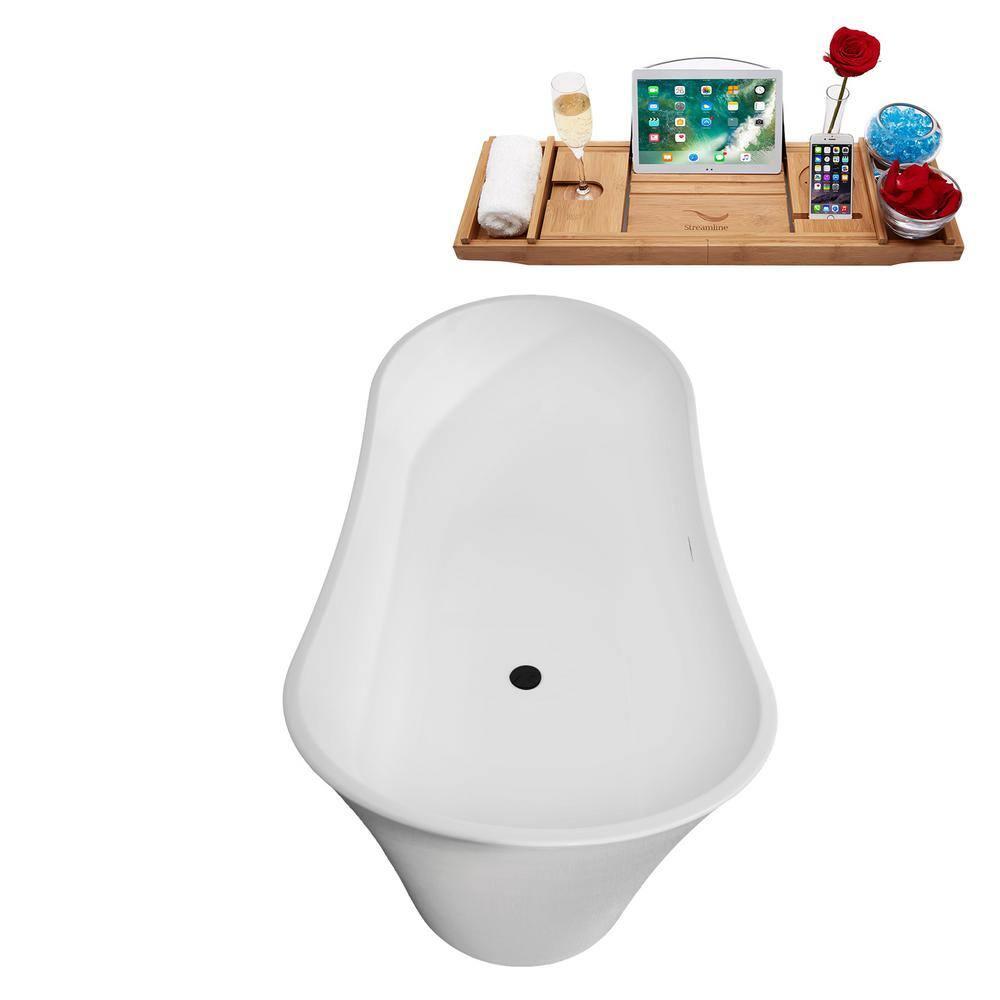 67" Streamline Soaking Freestanding Tub and Tray With Internal Drain