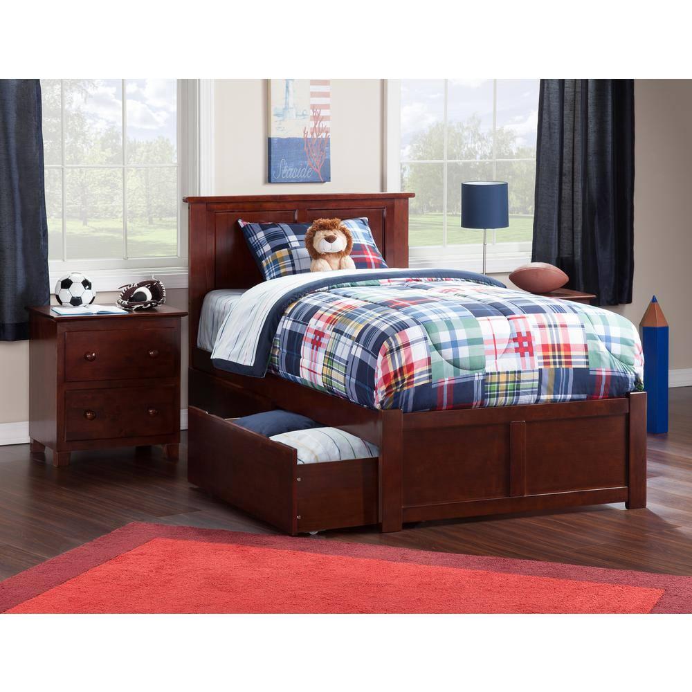 Madison Platform Bed with Flat Panel Foot Board and 2 Urban Bed Drawers in Multiple Colors and Sizes