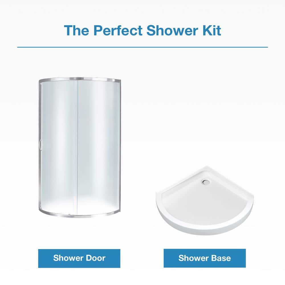Ove Decors OVE Decors Breeze Premium 33 in. Round Shower Kit w/ Frosted, Base in Chrome Finish BREEZE 32 FROSTED GLASS KIT
