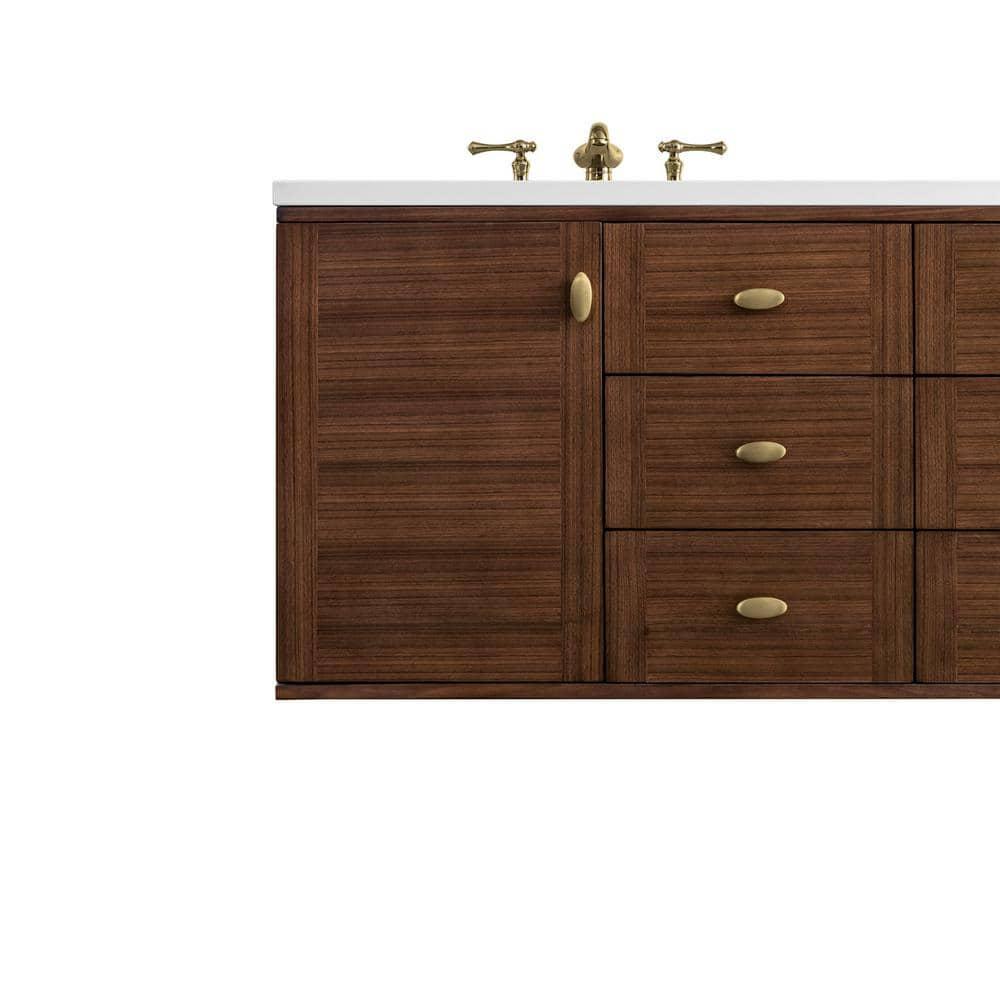 Amberly 60" Walnut Double Vanity Base with Brass Knobs