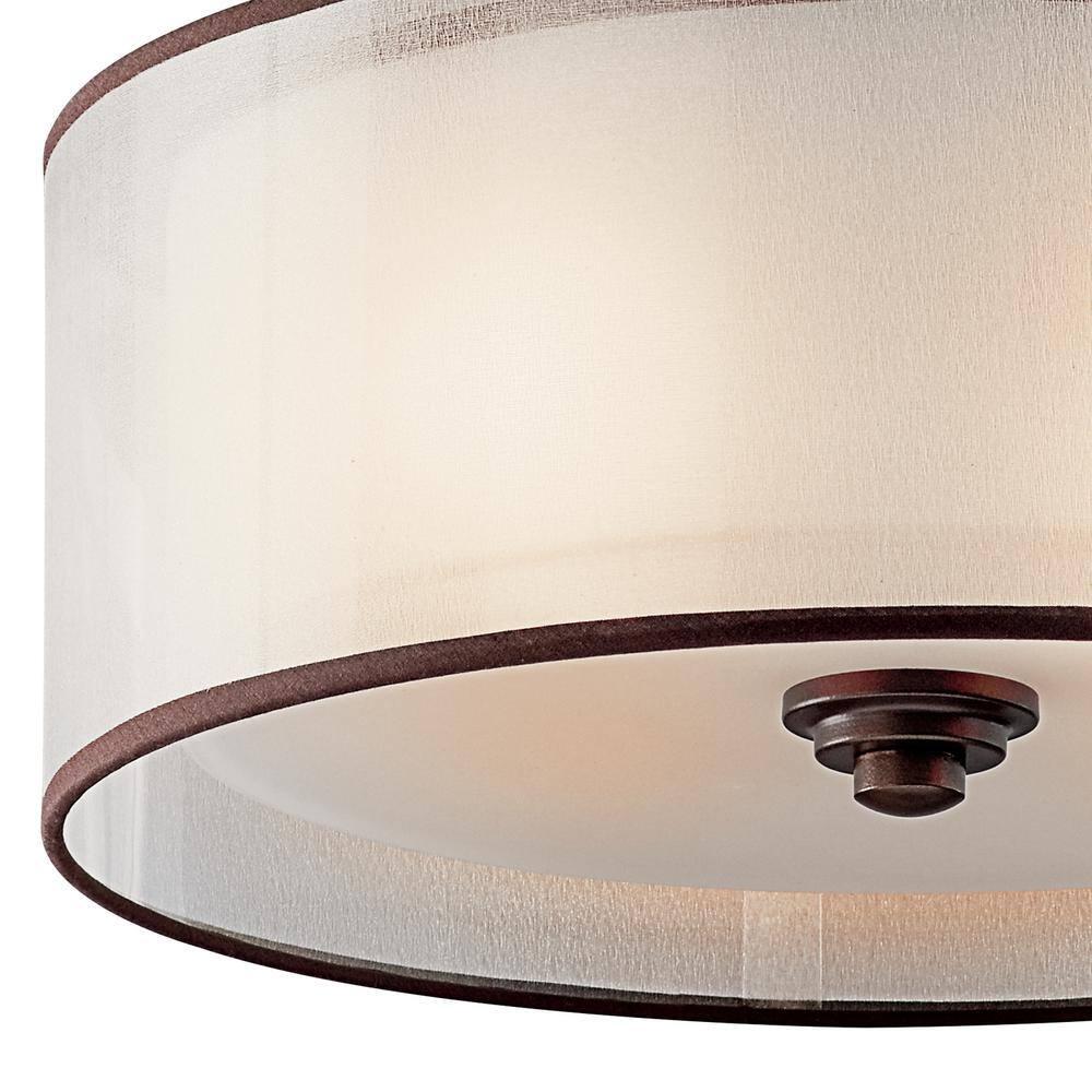 Lacey 15" 3 Light Semi Flush with Satin Etched Cased Opal Inner Diffusers and White Translucent Organza Outer Shade in Antique Pewter