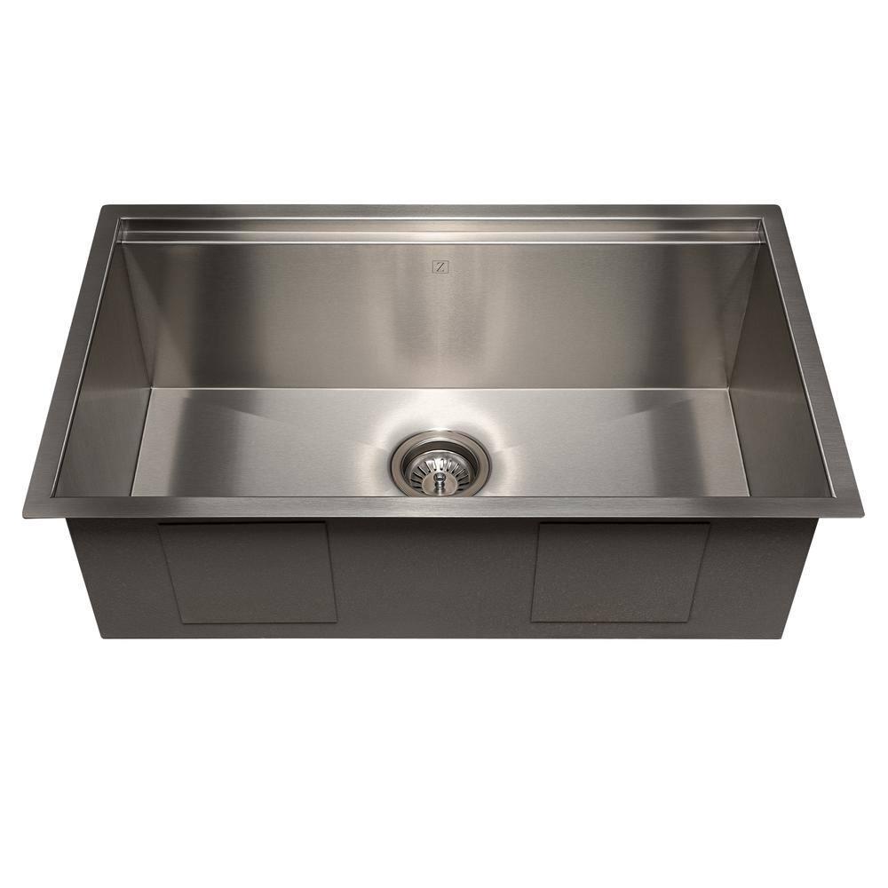 ZLINE 30 in. Garmisch Undermount Single Bowl Stainless Steel Kitchen Sink W/ Bottom Grid & Accessories (SLS-30)