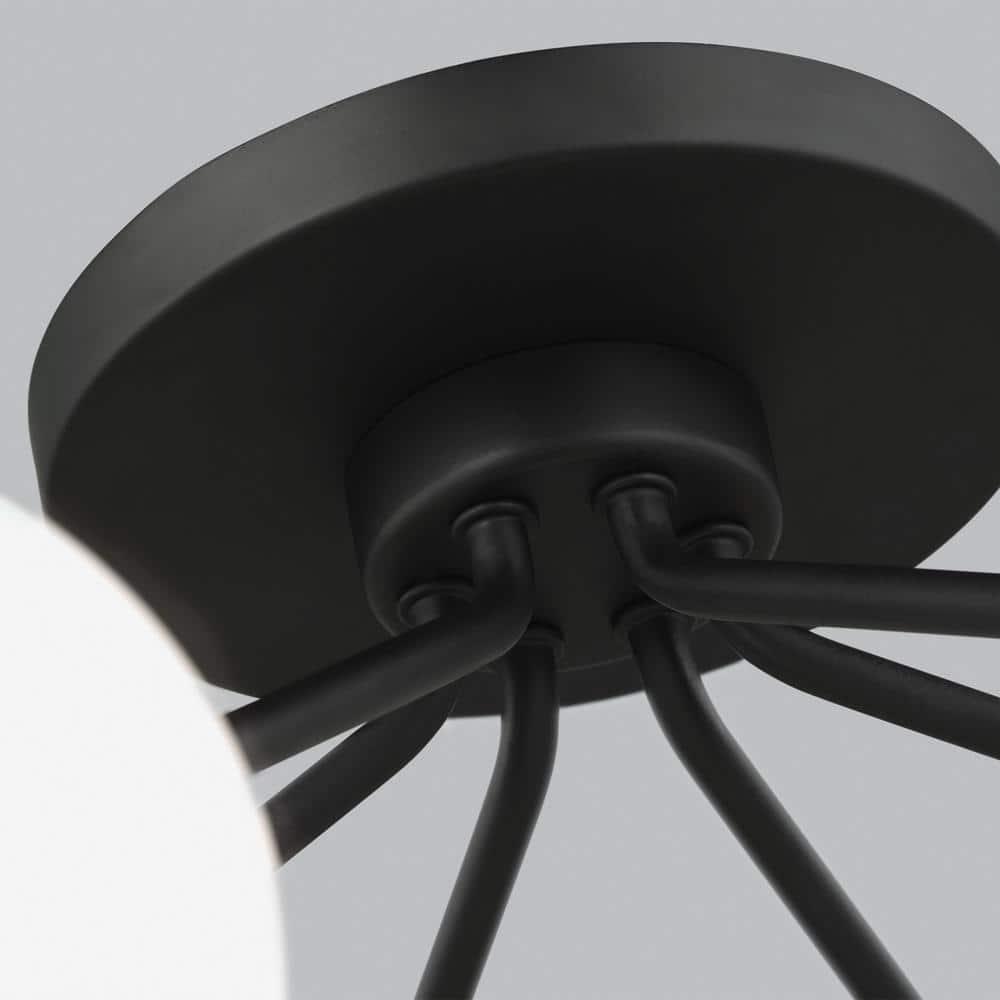 Donovan Matte Black 24" Modern Globe Semi-Flush Mount with White Glass
