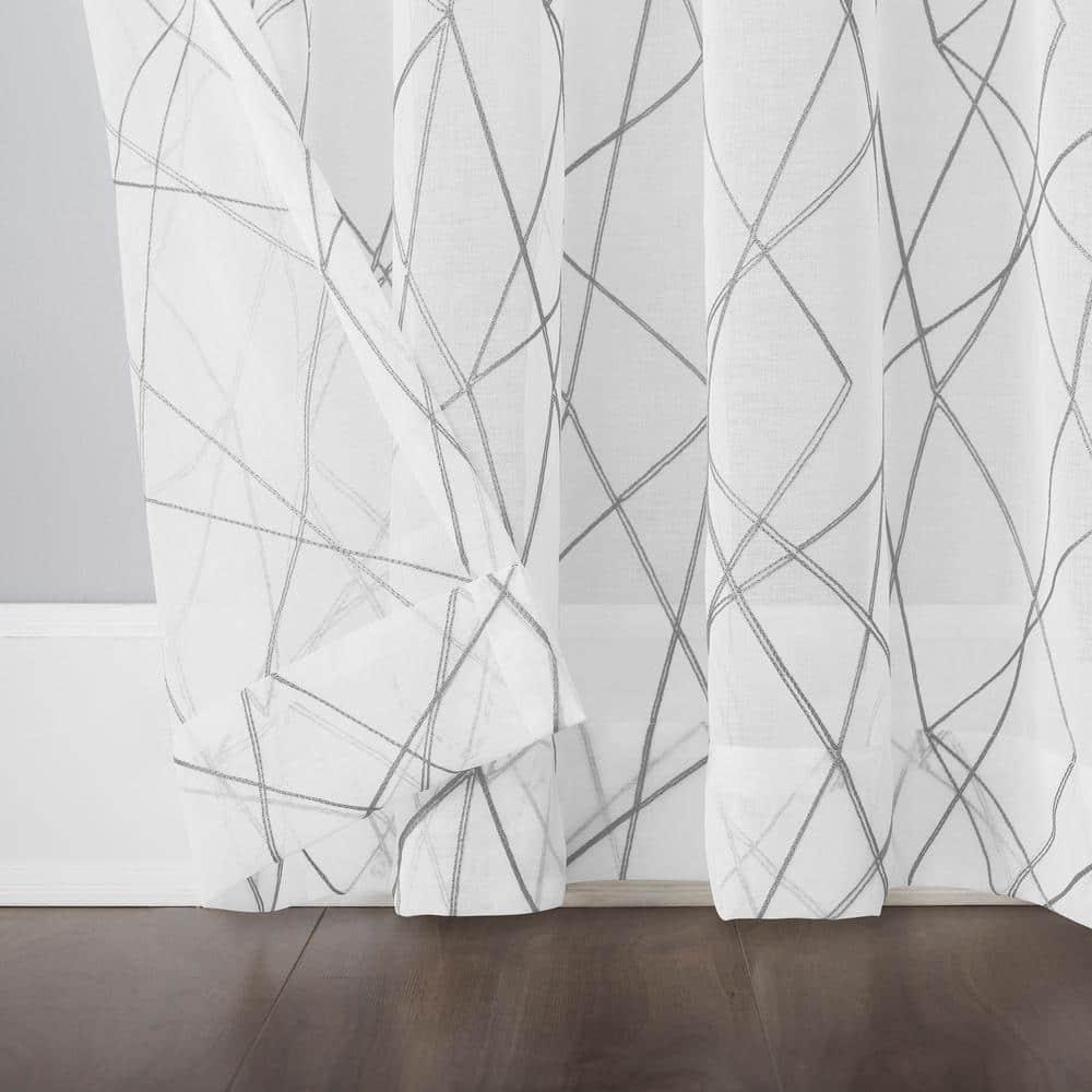 50"x63" No. 918 Light Filtering Abstract Geometric Embroidery Rod Pocket Curtain Panel Gray: Mid-Century Modern Decor