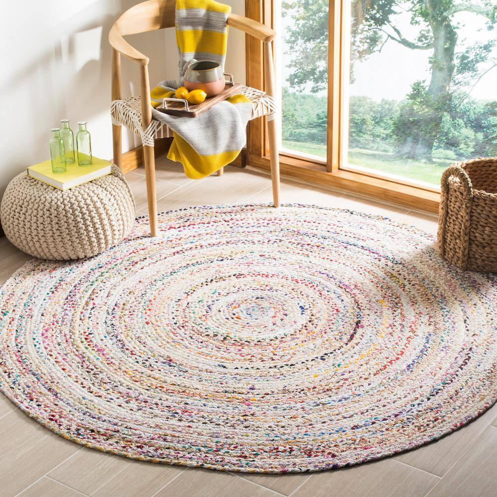 Braided BRD210 Hand Woven Area Rug - Ivory/Multi - 3'x3' - Safavieh.