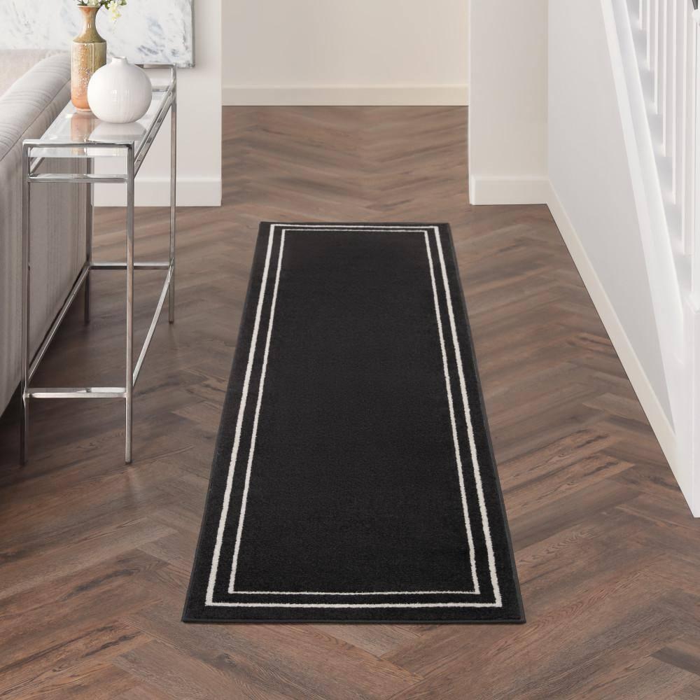 Nourison Essentials Indoor/Outdoor Black Ivory 2' x 6' Area Rug, (2x6)