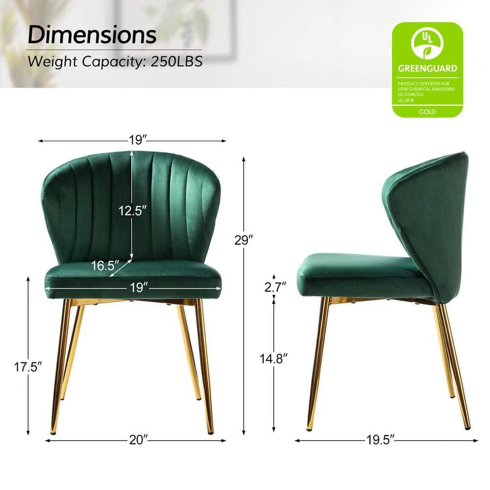 Velvet Wingback Dining Chair Upholstered Makeup Vanity Chair Gold Metal Legs Home Bedroom Green