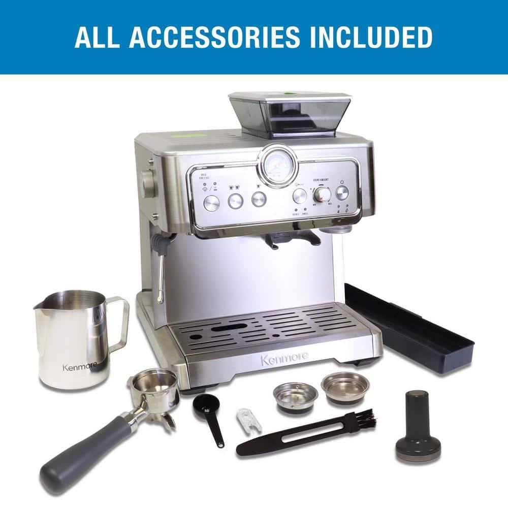 Kenmore Kenmore Espresso Machine With Grinder & Milk Frother, 15 Bar Espresso Coffee Maker, Stainless Steel
