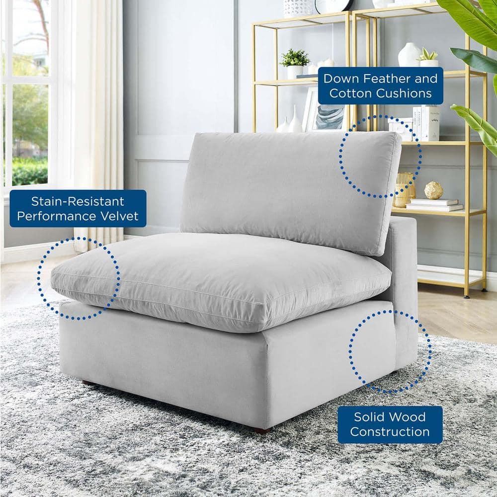 Modway Commix Down Filled Overstuffed Performance Velvet Armless Chair in Light Gray