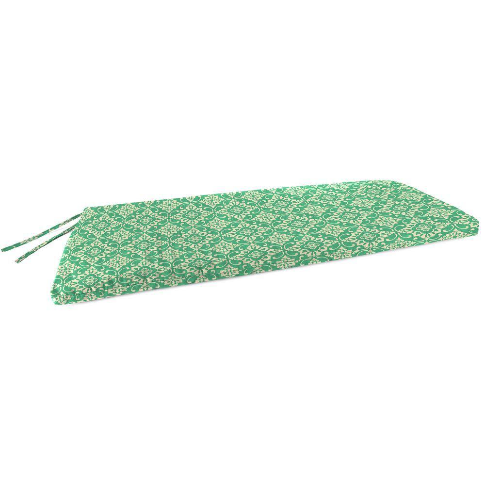 Jordan Manufacturing 59" x 16" Scampi Emerald Green Medallion Rectangular Outdoor Settee Swing Bench Cushion with Ties