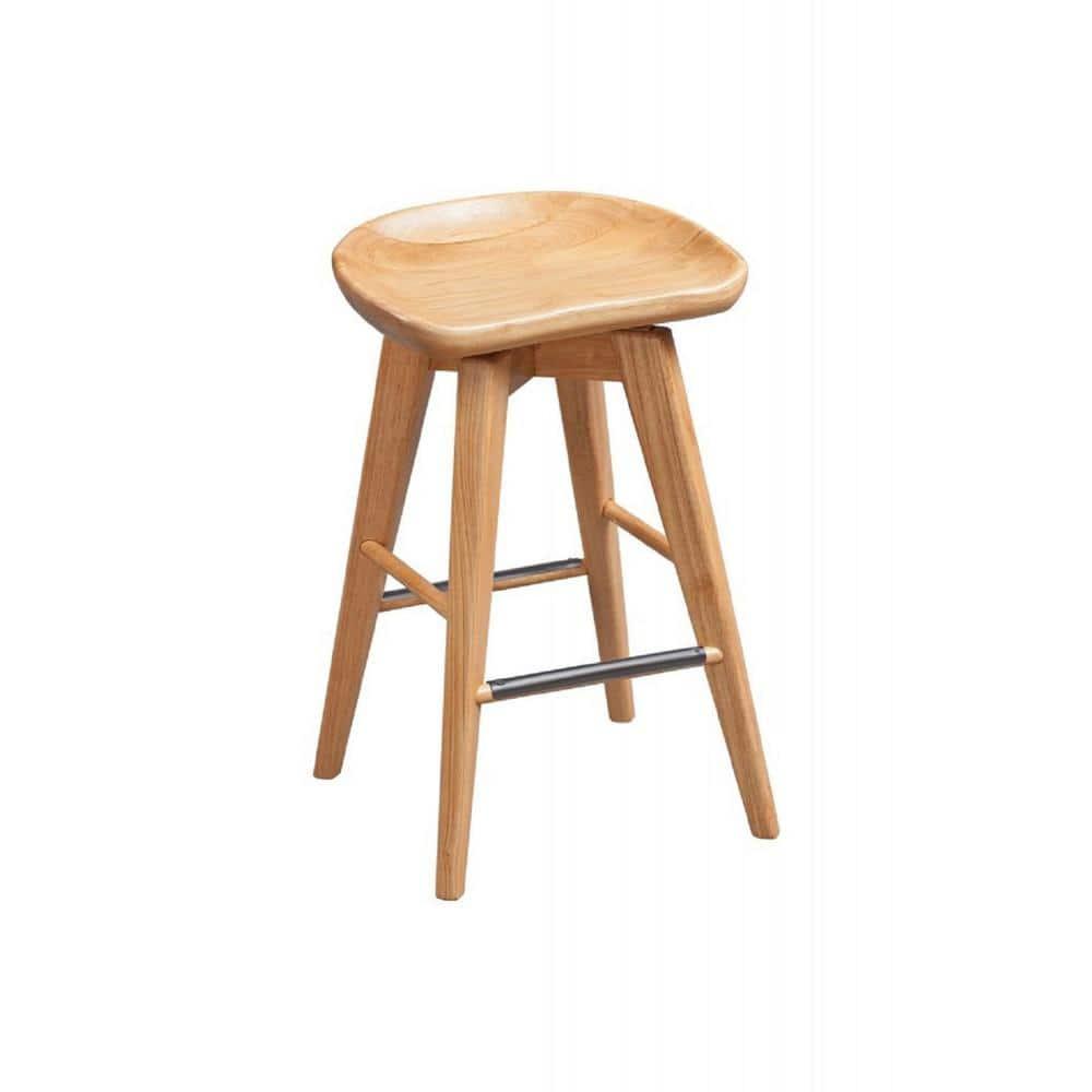 24" Bali Swivel Counter Height Barstool Hardwood/Natural - Boraam: Flared Legs, Backless Design