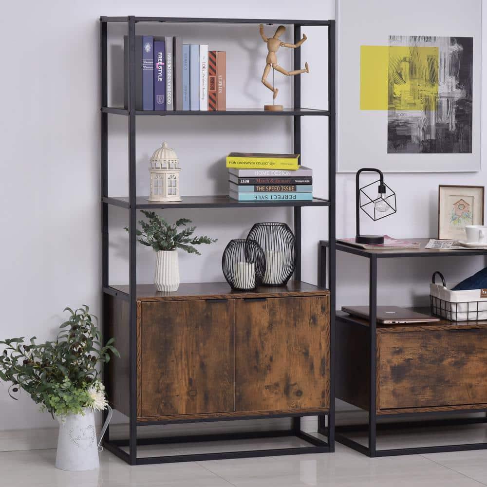 HOMCOM Shelves for Storage, Cabinet Bookcase with 3 Open Shelf, Tall Organizer Multifunctional Rack for Living Room, Brown