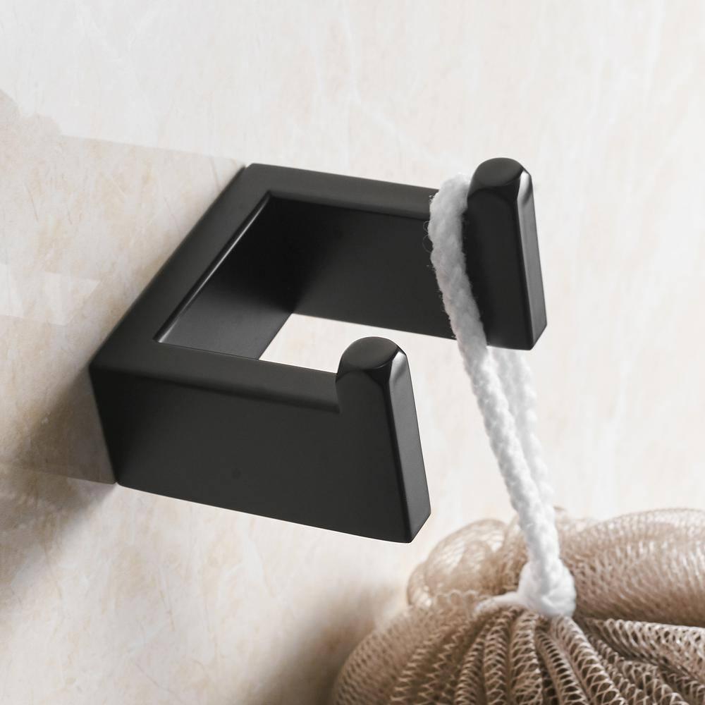 4-Piece Bathroom Hardware Accessory Set with 24" Towel Bar Towel Ring Paper Holder Robe Hook Matte Black