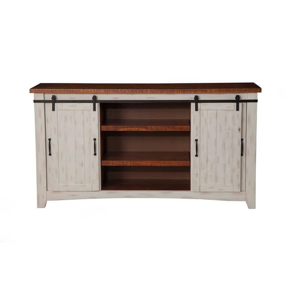 Taos 65" Solid Wood TV Stand Antique White and Honey Finish - Martin Svensson Home