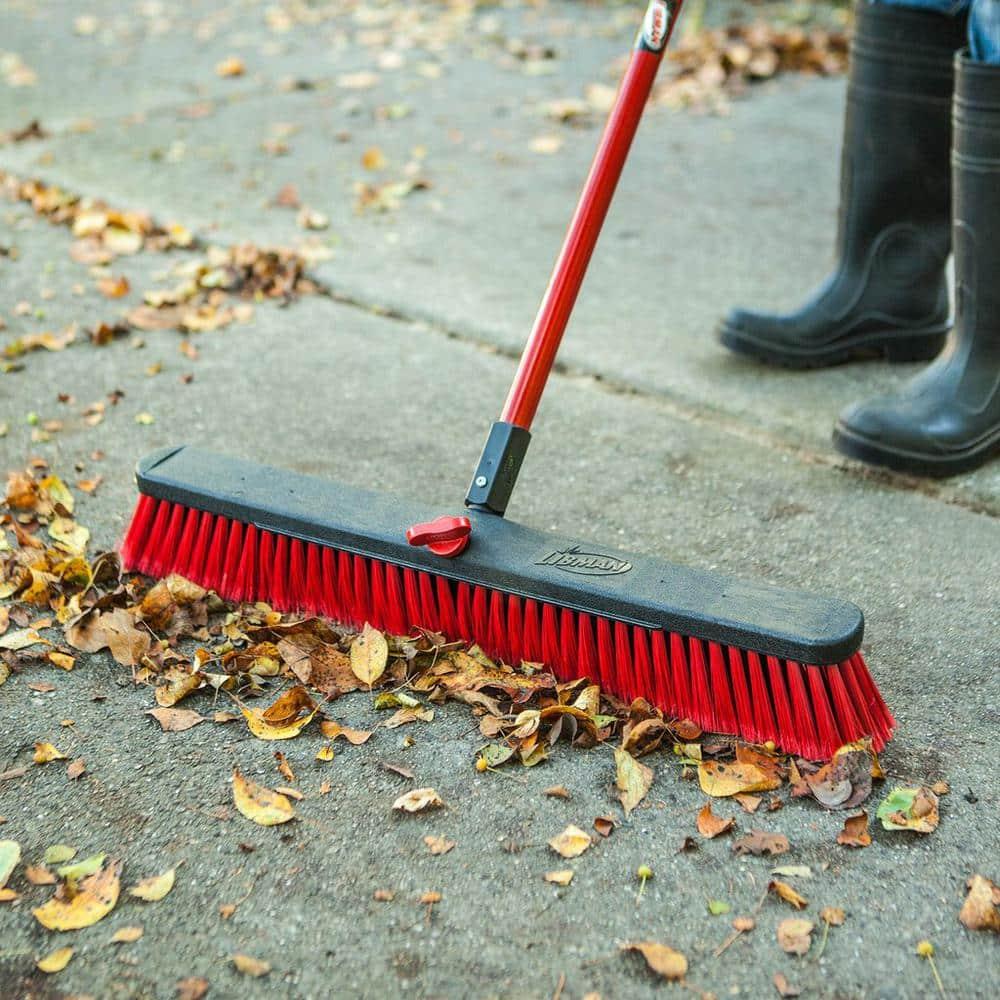 24 in. Black and Red Multi-Surface Push Broom with Steel Handle