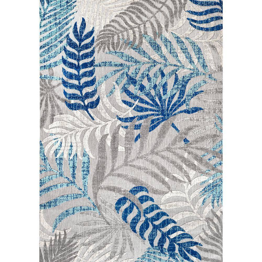 JONATHAN Y Tropics Palm Leaves Indoor/Outdoor Gray/Blue 5 ft. x 8 ft. Area Rug