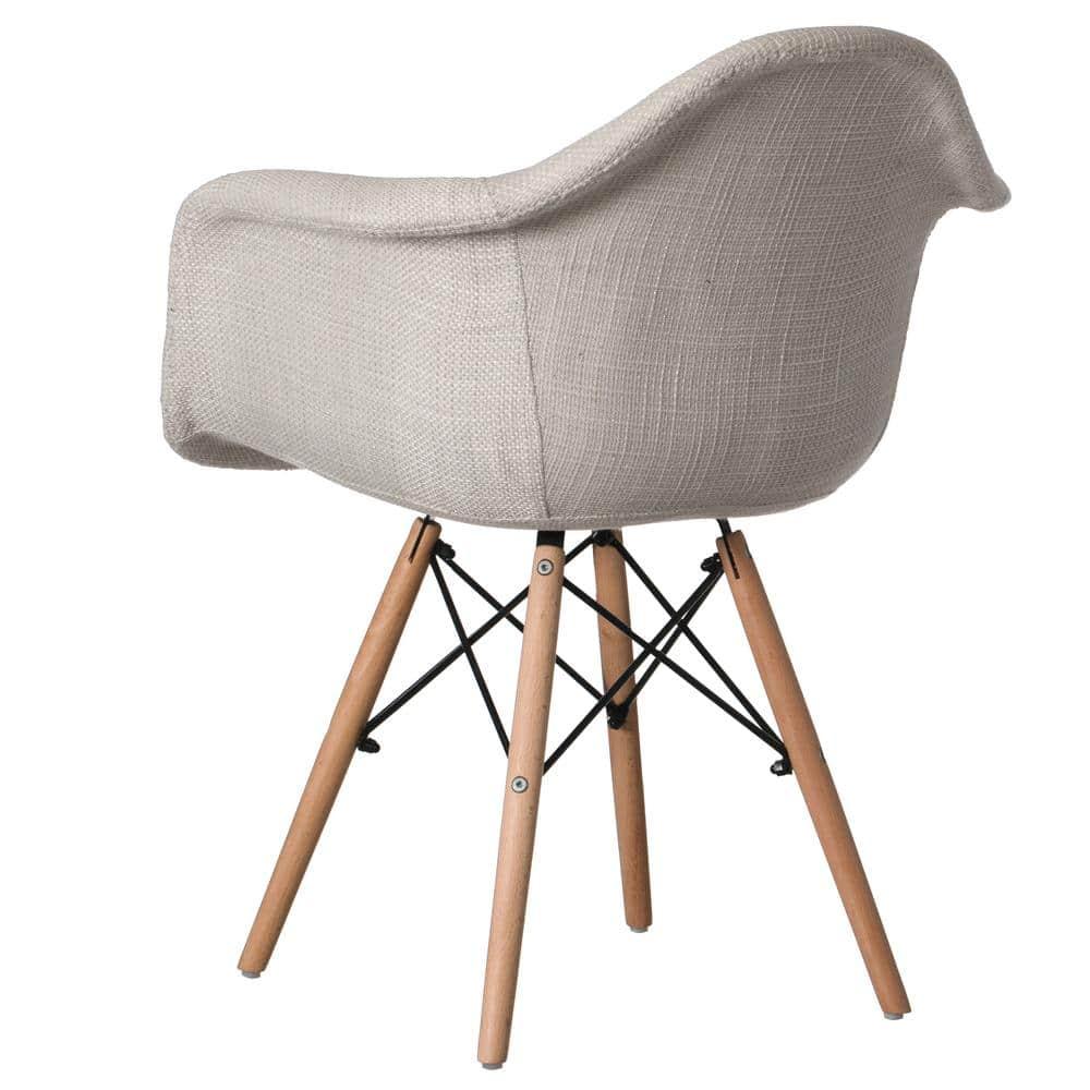 Fabulaxe Mid-Century Modern Style Fabric Lined Armchair with Beech Wooden Legs, White Set 2