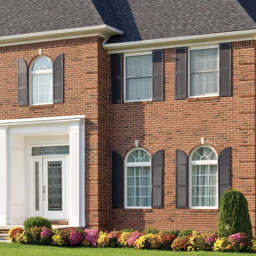 60" Gray Vinyl Louvered Exterior Shutters Pair