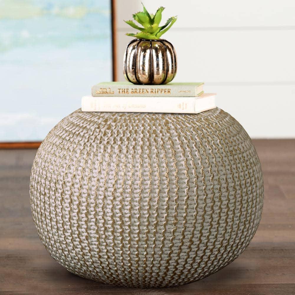 Ox Bay Caitlin Round Solid Print Hand Knitted Cotton Indoor Pouf, White