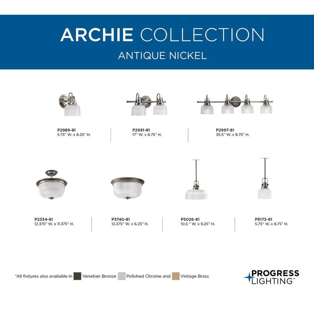 Progress Lighting, Archie Collection, 1-Light Mini-Pendant, Polished Chrome, Prismatic Glass Shade