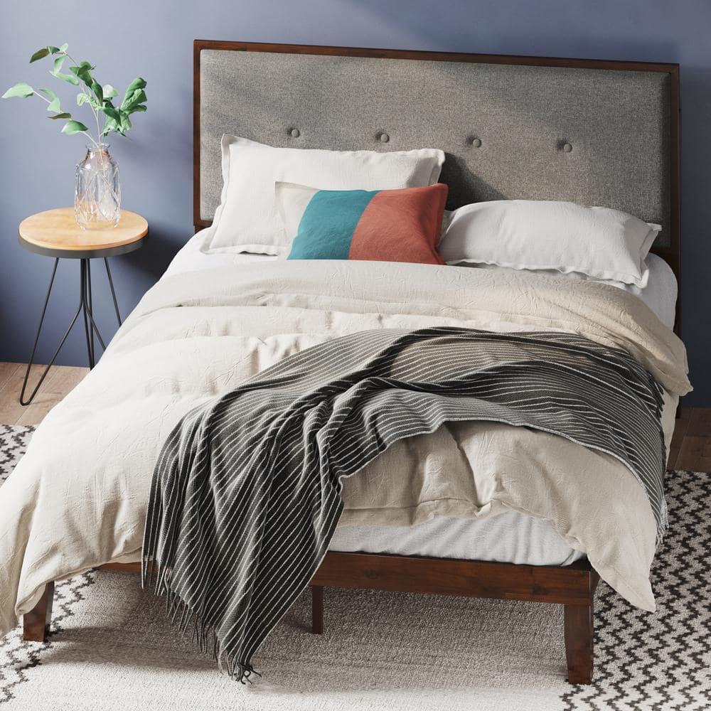 Zinus Moiz 42 inch Wood Platform Bed Frame with Adjustable Upholstered Headboard