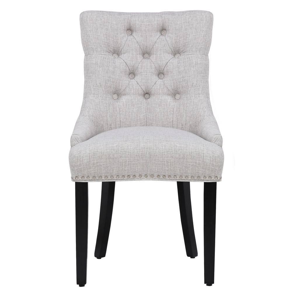 Polytrends Grandview Tufted Upholstered Linen Fabric Dining Chair Dining Chairs Light Gray Rubberwood Tufted,Nailheads Modern & Contemporary