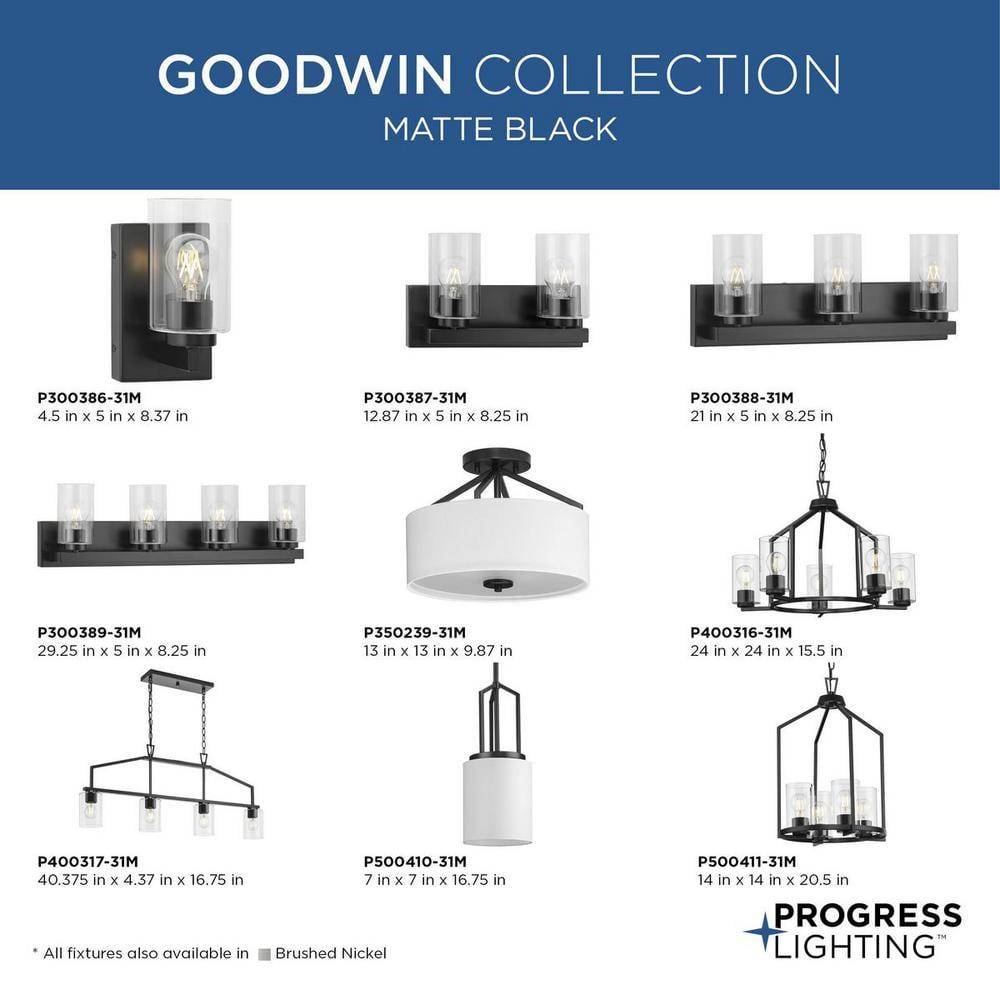 Progress Lighting Goodwin 5-Light Chandelier, Matte Black, Clear Glass Shades