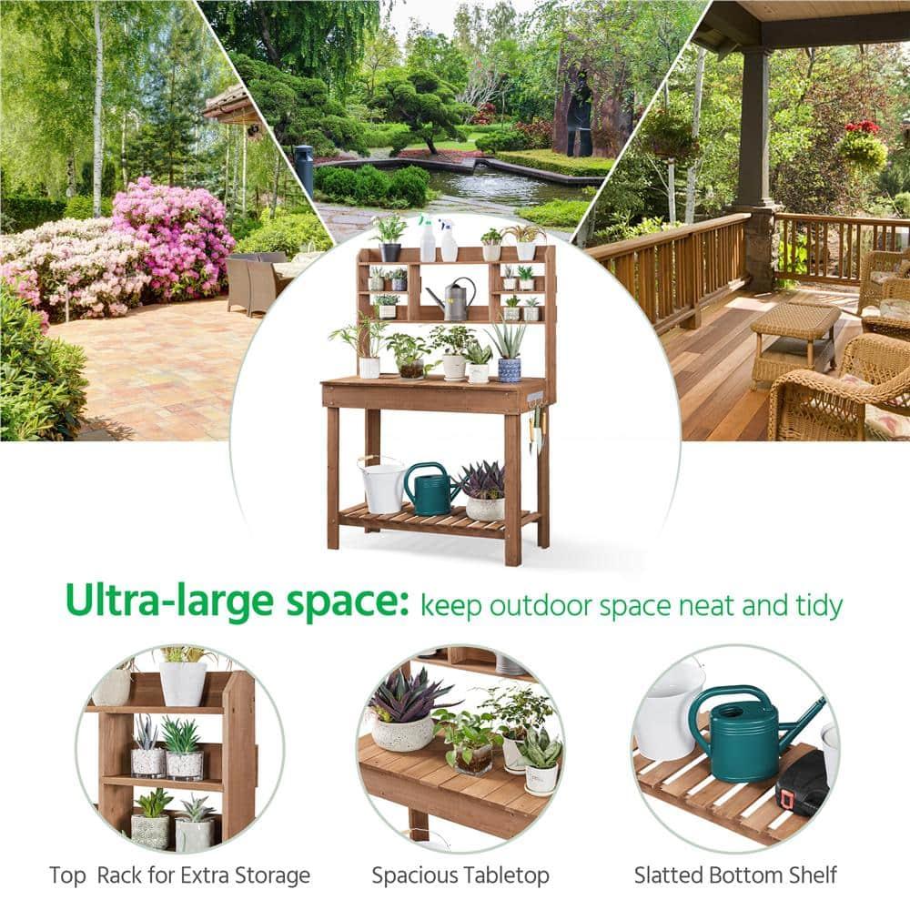 Yaheetech Potting Bench Table with Display Rack/ Storage Shelf/ Hanger, Brown