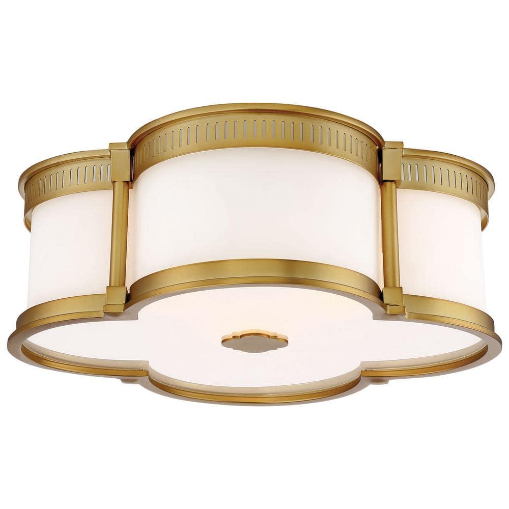 Minka Lavery Modern Ceiling Light Flush Mount Fixture 16 1/4" Liberty Gold LED Etched White Glass Shade for Bedroom Kitchen House