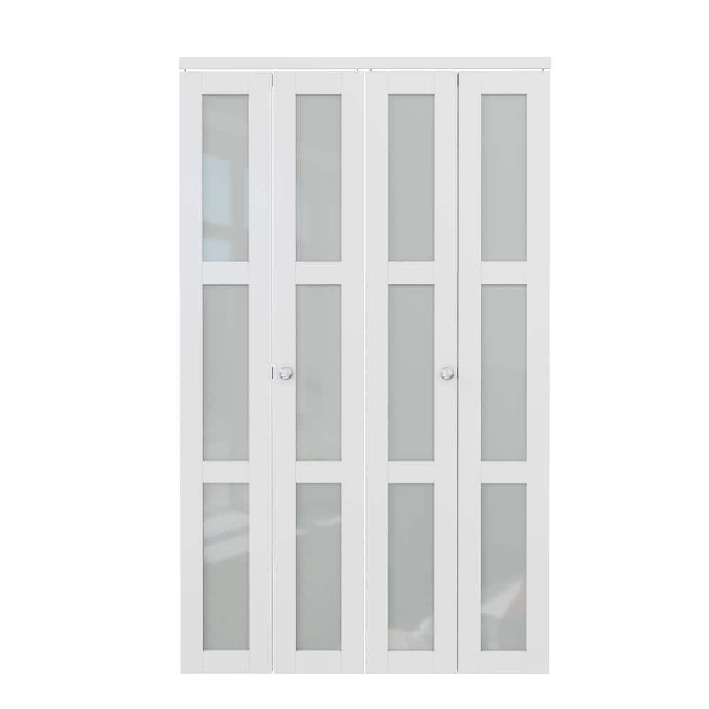 Frosted Glass And Solid Manufactured Wood Bi-Fold Door With Installation Hardware Kit