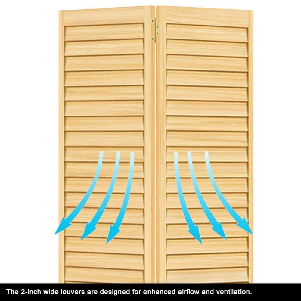 Calhome 80'' Solid Wood Louvered Bi-Fold Door