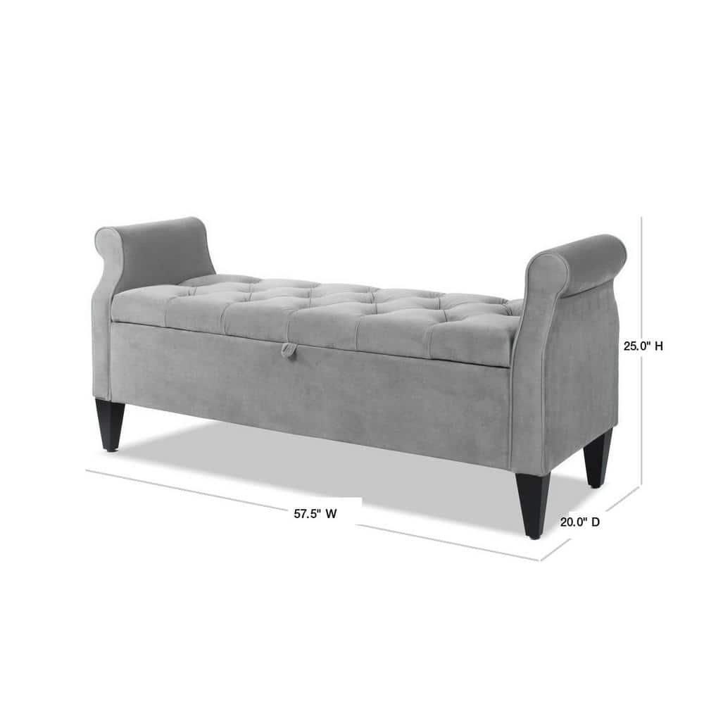 Jacqueline Tufted Roll Arm Storage Bench Grey