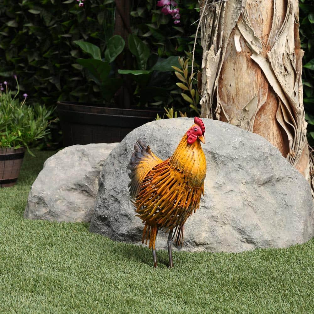 16" Indoor/Outdoor Metal Hen Decorative Garden Statue Golden Brown - Alpine Corporation: Iron Crafted Yard Art