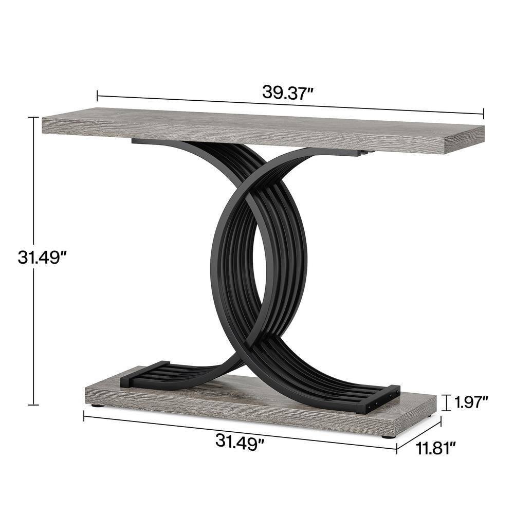 Tribesigns Modern 39-inch Console Tables, Farmhouse Entryway Table with Geometric Base, Wooden Narrow Hallway Table/Sofa Table for Living Room, Grey