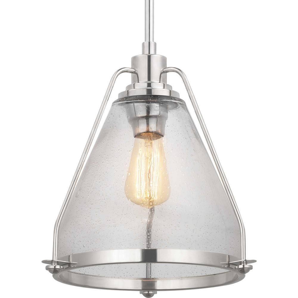 Progress Lighting, Range, 1-Light, Wall Sconce, Polished Nickel, Clear Seeded Glass Shade