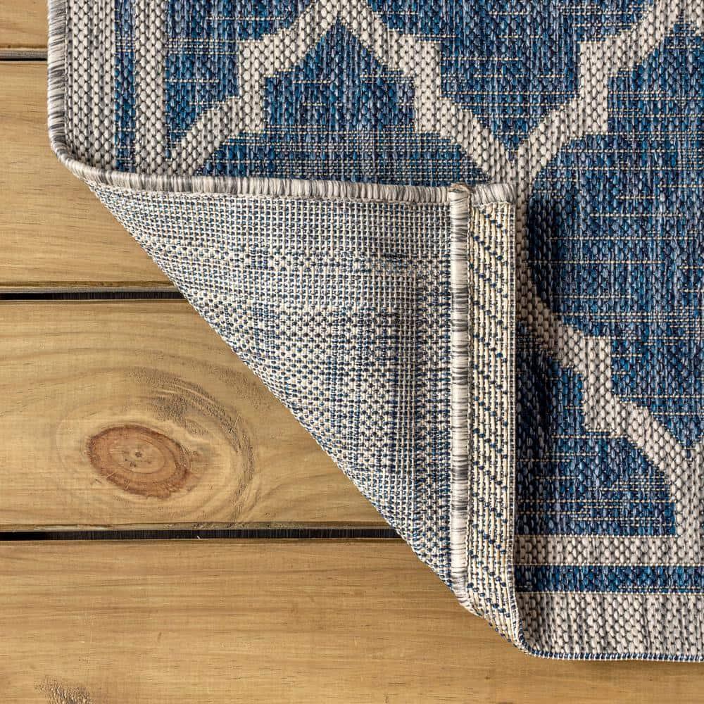 8'x10' Trebol Moroccan Trellis Textured Weave Indoor/Outdoor Area Rug, Navy/Gray - JONATHAN Y