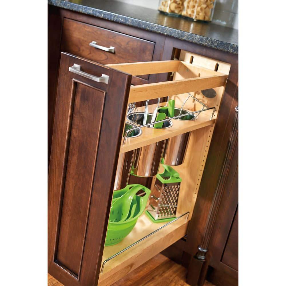 Rev-A-Shelf 8" Pull Out Storage Organizer for Base Kitchen Cabinets w/ Soft-Close, Sliding Shelves for Utilities, Utensils or Spices, 448UT-BCSC-8C