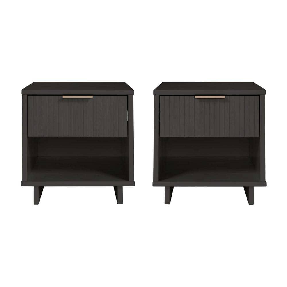 Manhattan Comfort Set of 2 Granville Nightstands with Drawer Dark Gray: UV Painted, Soft Close, Metal Handles