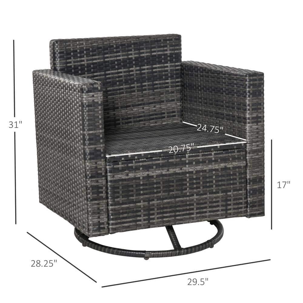 Outsunny Outdoor Swivel Rocker, PE Wicker Dining Chair, 360 Degree Swivel Patio Glider with Cushions, Steel, Cream White