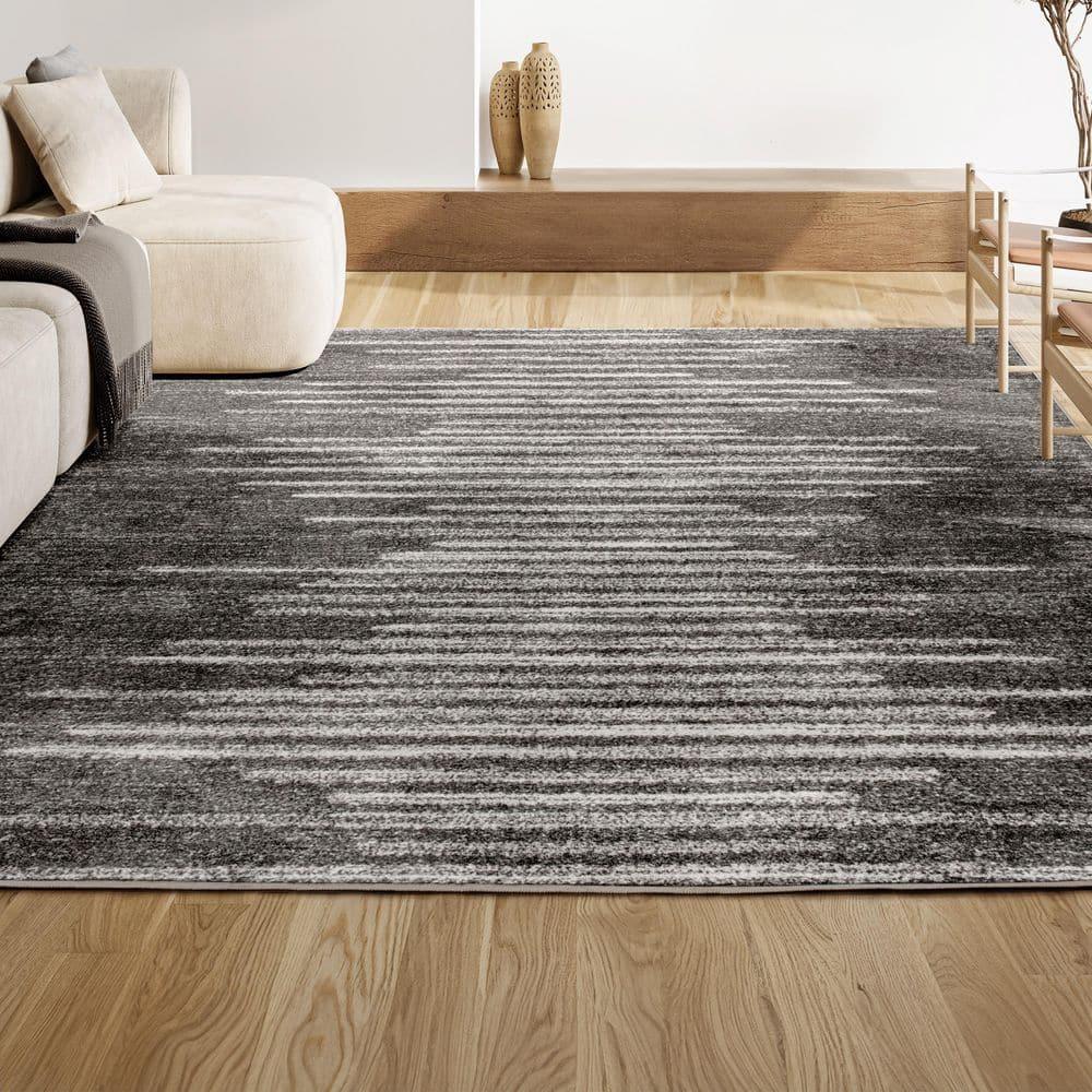 8'x10' Aya Berber Stripe Geometric Area Rug, Gray/Cream - JONATHAN Y