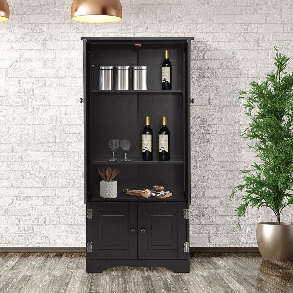 Costway Accent Storage Cabinet Adjustable Shelves Antique 2 Door Floor Cabinet Black